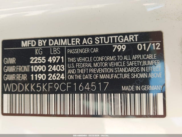 Aukcja sprzedaży 2012 Mercedes-benz E 350, vin: WDDKK5KF9CF164517, numer aukcji: 44680464