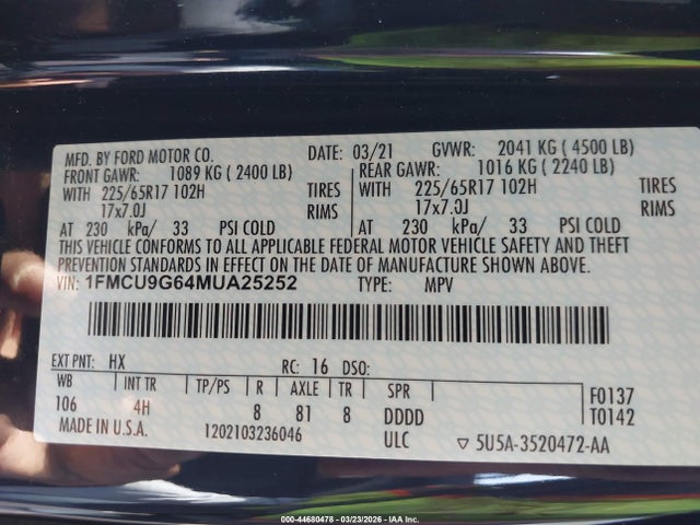 2021 FORD ESCAPE 1FMCU9G64MUA25252 Photo 8