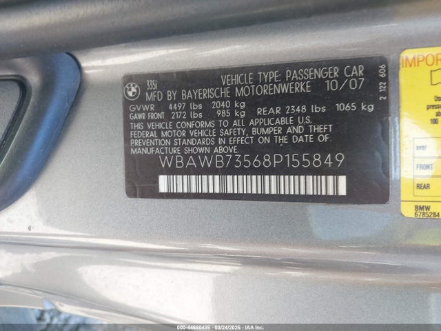 Продаж на аукціоні авто 2008 Bmw 335i, vin: WBAWB73568P155849, номер лоту: 44680486