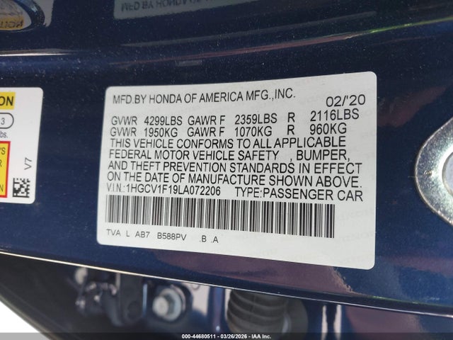 1HGCV1F19LA072206 Honda ACCORD LX