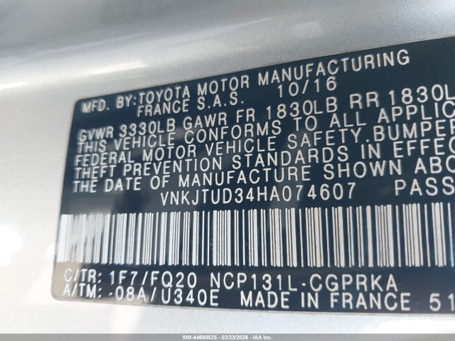 VNKJTUD34HA074607 Toyota YARIS L