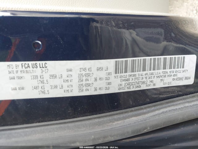 Aukcja sprzedaży 2017 Dodge Grand Caravan Sxt, vin: 2C4RDGCG7HR730812, numer aukcji: 44680557