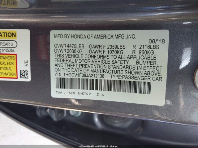 2018 HONDA ACCORD 1HGCV1F39JA212138 Photo 8
