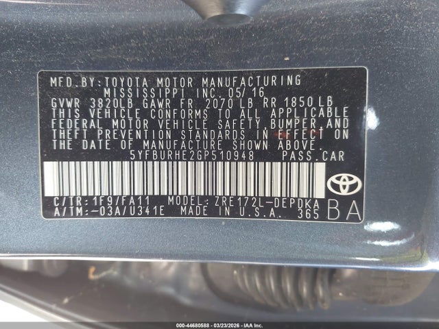 2016 TOYOTA COROLLA 5YFBURHE2GP510948 Photo 8