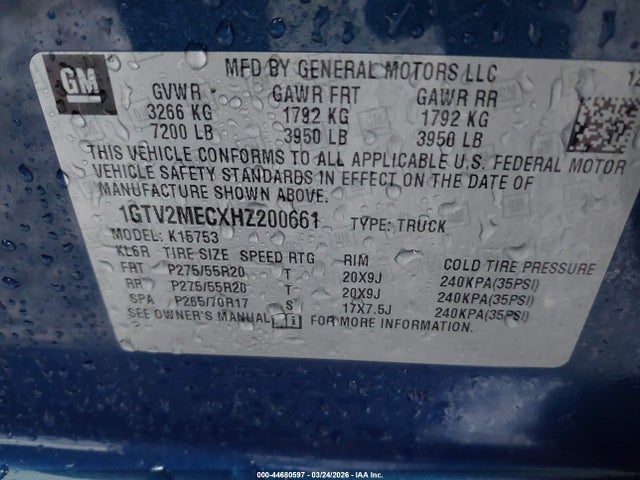 Продажа на аукционе авто 2017 Gmc Sierra 1500 Sle, vin: 1GTV2MECXHZ200661, номер лота: 44680597