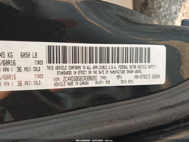 Aukcja sprzedaży 2012 Dodge Grand Caravan Se/avp, vin: 2C4RDGBG6CR398291, numer aukcji: 44680598