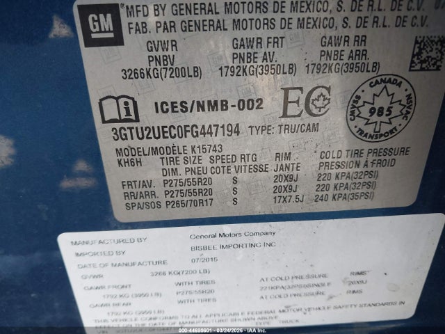 3GTU2UEC0FG447194 GMC Sierra 1500 Sle
