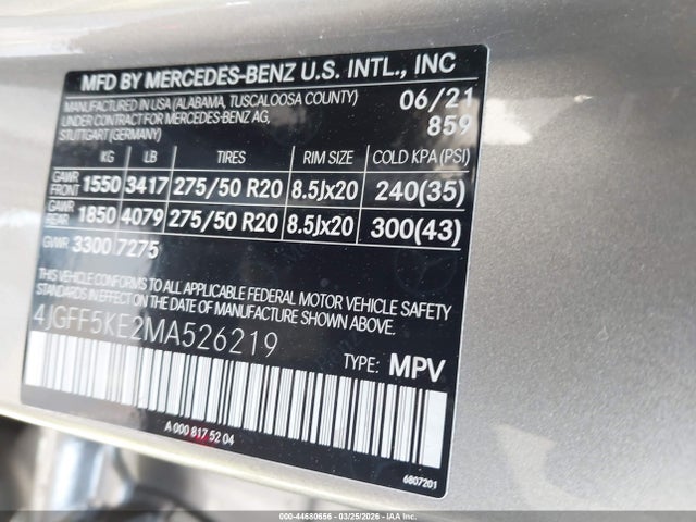 Продажа на аукционе авто 2021 Mercedes-benz Gls 450 4matic, vin: 4JGFF5KE2MA526219, номер лота: 44680656