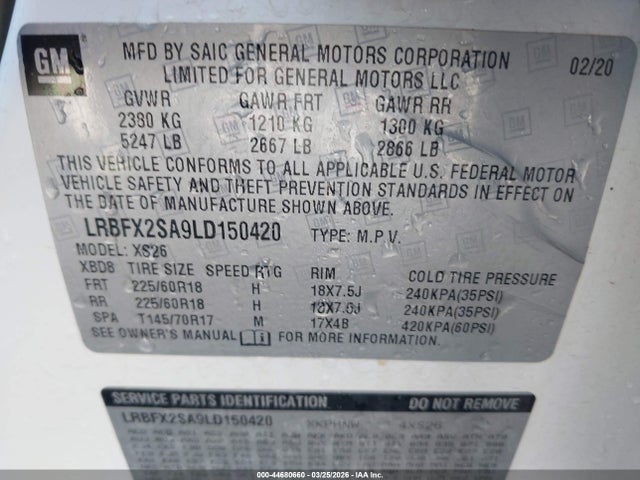 Aukcja sprzedaży 2020 Buick Envision Awd Essence, vin: LRBFX2SA9LD150420, numer aukcji: 44680660