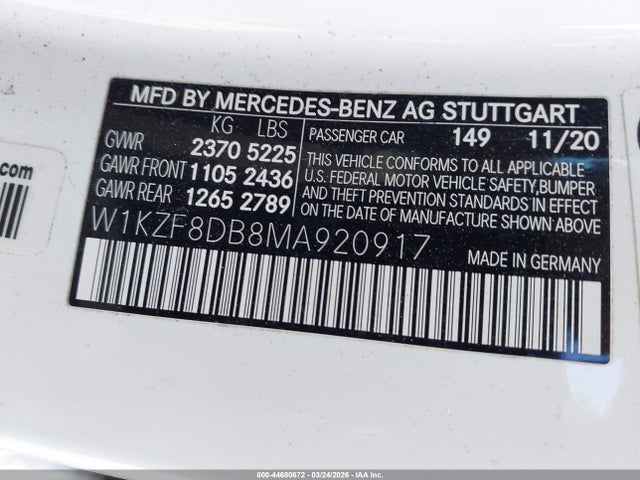 Продажа на аукционе авто 2021 Mercedes-benz E 350, vin: W1KZF8DB8MA920917, номер лота: 44680672