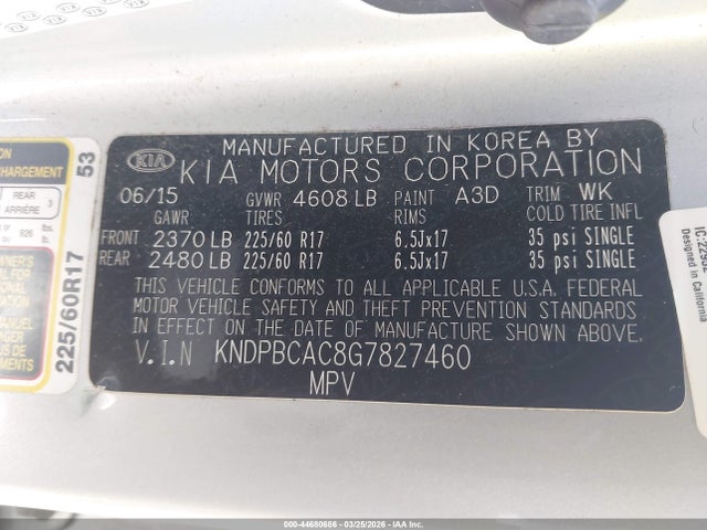 Продаж на аукціоні авто 2016 Kia Sportage Lx, vin: KNDPBCAC8G7827460, номер лоту: 44680686