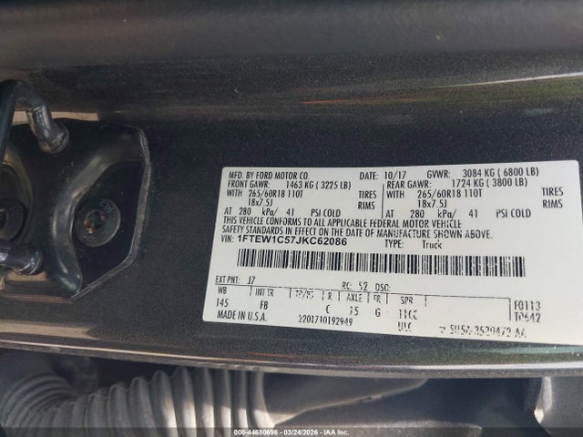 44680696 :رقم المزاد ، 1FTEW1C57JKC62086 vin ، 2018 Ford F-150 Xlt مزاد بيع