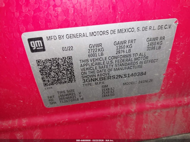3GNKBERS2NS140384 Chevrolet Blazer Fwd Rs