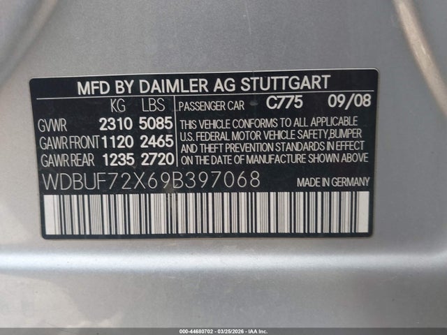 Aukcja sprzedaży 2009 Mercedes-benz E 550, vin: WDBUF72X69B397068, numer aukcji: 44680702