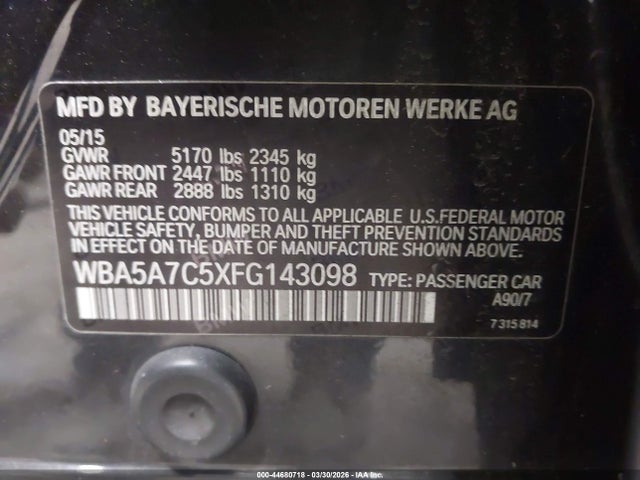 44680718 :رقم المزاد ، WBA5A7C5XFG143098 vin ، 2015 Bmw 528i Xdrive مزاد بيع