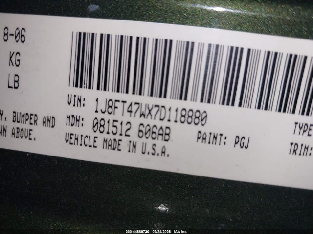 44680730 :رقم المزاد ، 1J8FT47WX7D118880 vin ، 2007 Jeep Compass Sport مزاد بيع