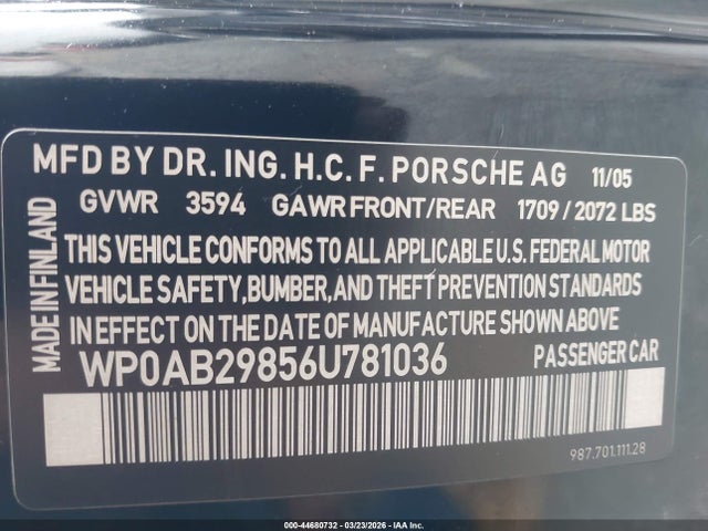 2006 PORSCHE CAYMAN S WP0AB29856U781036 Photo 8