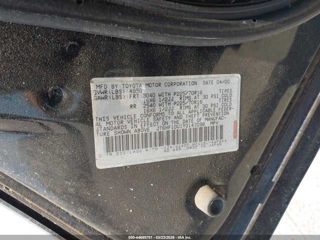44680751 :رقم المزاد ، JT6HF10U1Y0147098 vin ، 2000 Lexus Rx 300 مزاد بيع