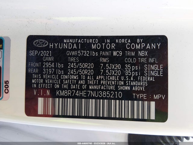 Продаж на аукціоні авто 2022 Hyundai Palisade Calligraphy, vin: KM8R74HE7NU385210, номер лоту: 44680760