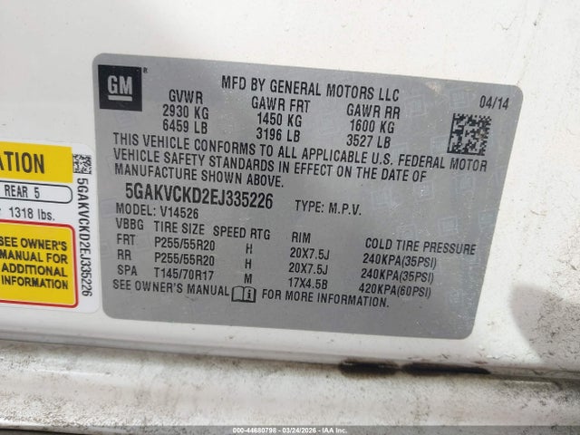 Aukcja sprzedaży 2014 Buick Enclave Premium, vin: 5GAKVCKD2EJ335226, numer aukcji: 44680798