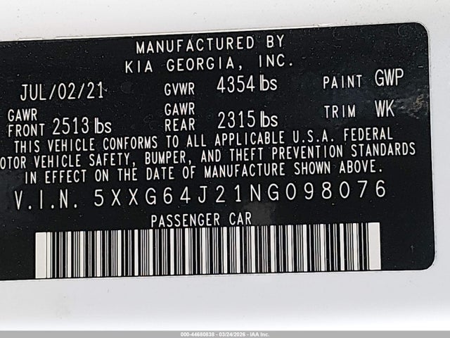 5XXG64J21NG098076 KIA K5 Gt-line