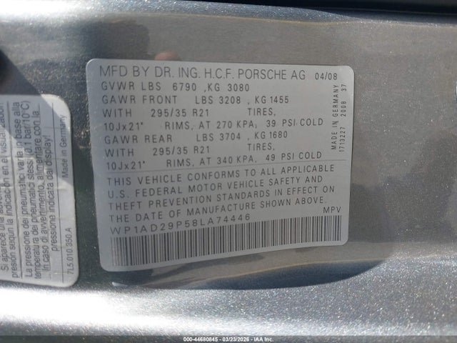2008 PORSCHE CAYENNE WP1AD29P58LA74446 Photo 8