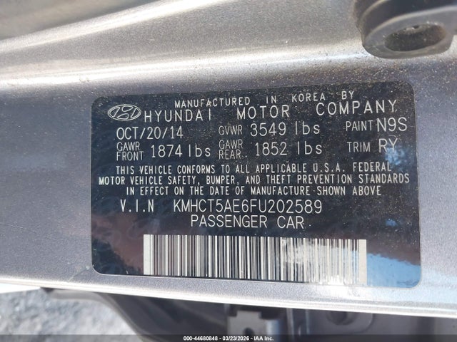 Продаж на аукціоні авто 2015 Hyundai Accent Gs, vin: KMHCT5AE6FU202589, номер лоту: 44680848