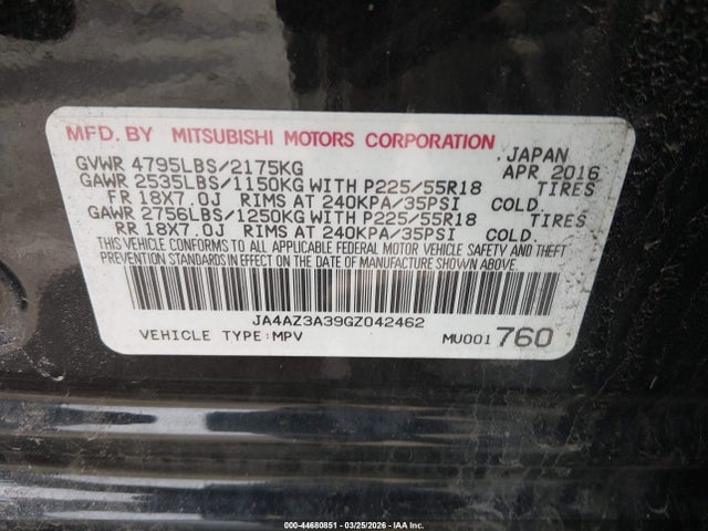 2016 MITSUBISHI OUTLANDER JA4AZ3A39GZ042462 Photo 8