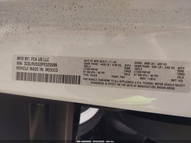 Продаж на аукціоні авто 2023 Ram Promaster 2500 High Roof 159 Wb, vin: 3C6LRVDG3PE525599, номер лоту: 44680866