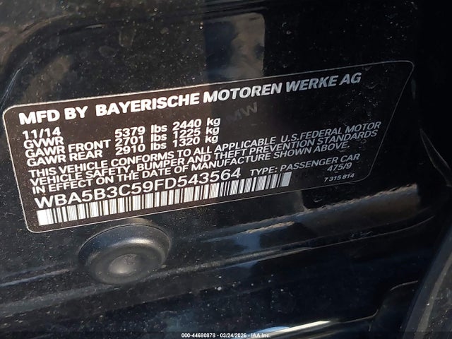 Продаж на аукціоні авто 2015 Bmw 535i Xdrive, vin: WBA5B3C59FD543564, номер лоту: 44680878