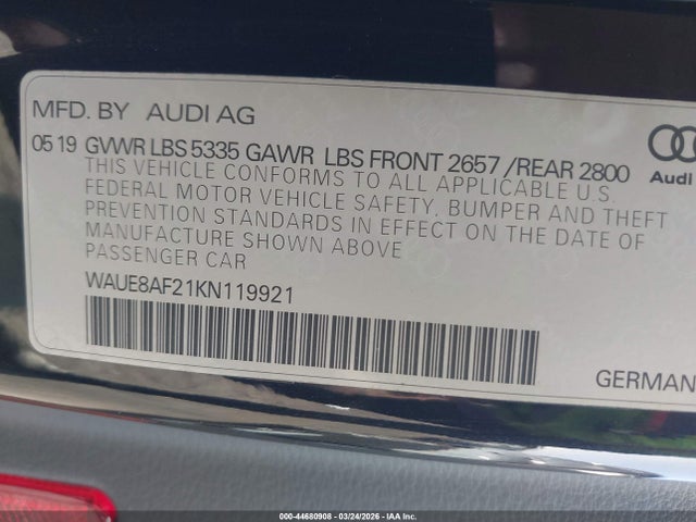 Продаж на аукціоні авто 2019 Audi A6 45 Premium, vin: WAUE8AF21KN119921, номер лоту: 44680908