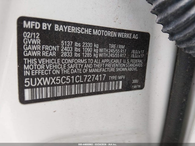 2012 BMW X3 5UXWX5C51CL727417 Photo 8