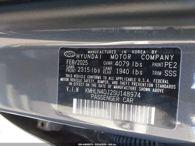 44680970 :رقم المزاد ، KMHLN4DJ2SU148974 vin ، 2025 Hyundai Elantra Hybrid Limited مزاد بيع