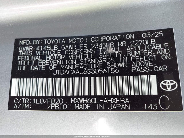 JTDACAAU6S3056156 Toyota Prius Le