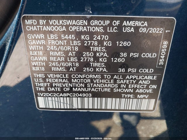 Aukcja sprzedaży 2023 Volkswagen Atlas Cross Sport 2.0t Se, vin: 1V2DC2CA8PC204903, numer aukcji: 44681008