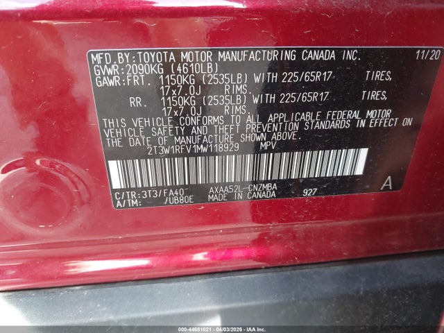 2T3W1RFV1MW118929 Toyota Rav4 Xle