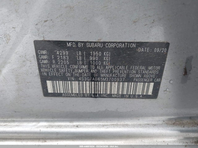Продаж на аукціоні авто 2021 Subaru Impreza 5-door, vin: 4S3GTAB65M3700937, номер лоту: 44681024