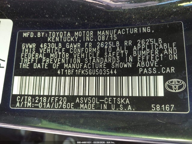 Toyota CAMRY SE 2016 4T1BF1FK5GU503544 Image 9