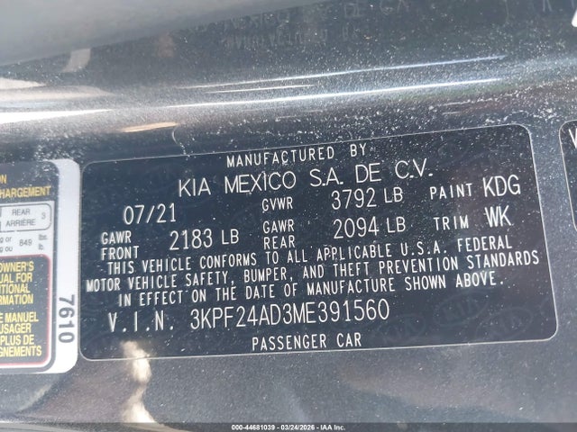 3KPF24AD3ME391560 KIA Forte Lxs