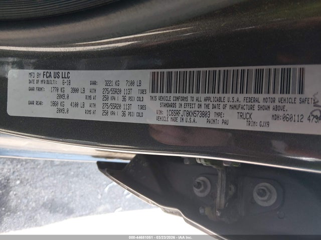 Продаж на аукціоні авто 2019 Ram 1500 Laramie  4x4 5'7 Box, vin: 1C6SRFJT8KN573803, номер лоту: 44681051