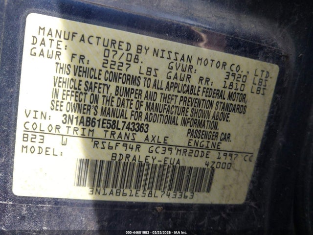 2008 NISSAN SENTRA 3N1AB61E58L743363 Photo 8