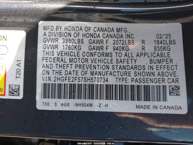 2HGFE2F57SH570734 Honda Civic Sport