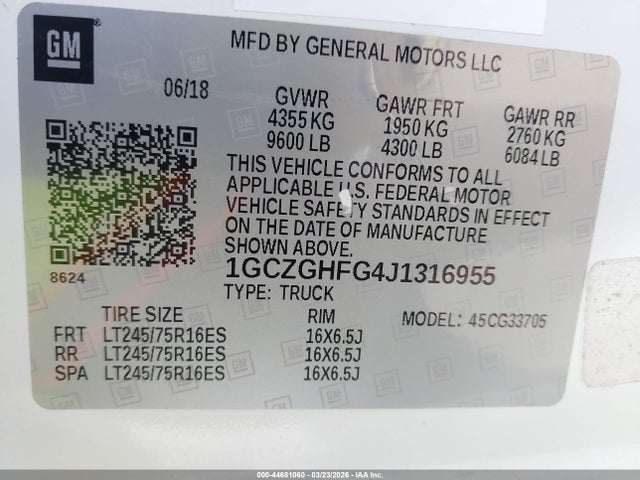 1GCZGHFG4J1316955 Chevrolet Express 3500 Work Van