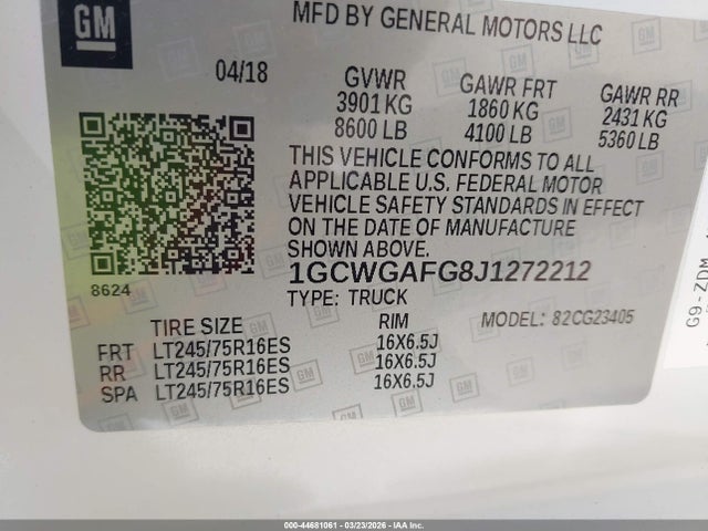 1GCWGAFG8J1272212 Chevrolet Express 2500 Work Van