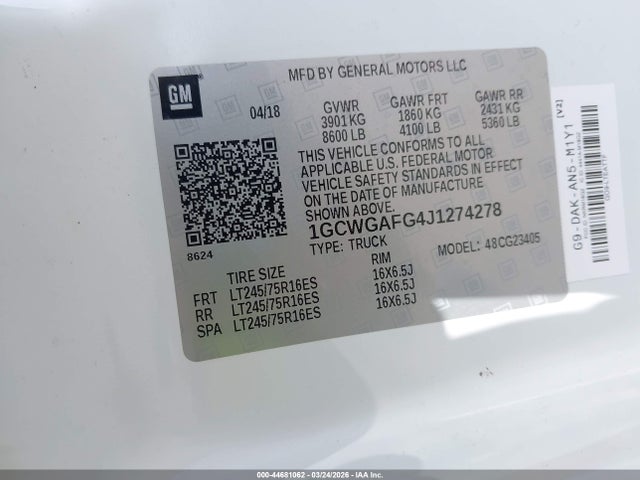 1GCWGAFG4J1274278 Chevrolet Express 2500 Work Van