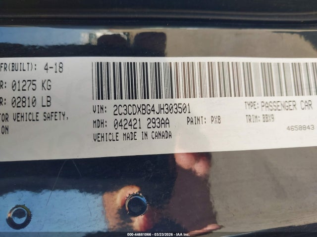 2C3CDXBG4JH303501 Dodge Charger Sxt Rwd