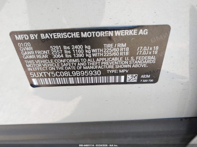 Продаж на аукціоні авто 2020 Bmw X3 Xdrive30i, vin: 5UXTY5C08L9B95930, номер лоту: 44681114