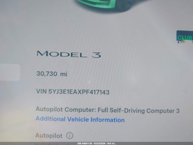 Продаж на аукціоні авто 2023 Tesla Model 3 Rear-wheel Drive, vin: 5YJ3E1EAXPF417143, номер лоту: 44681126