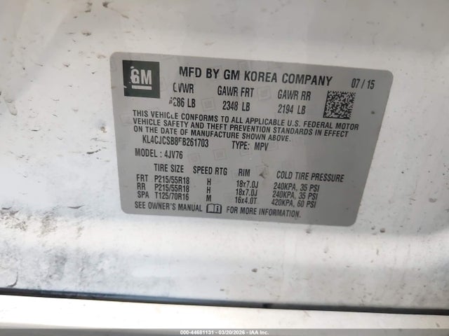 Продаж на аукціоні авто 2015 Buick Encore Leather, vin: KL4CJCSB8FB261703, номер лоту: 44681131