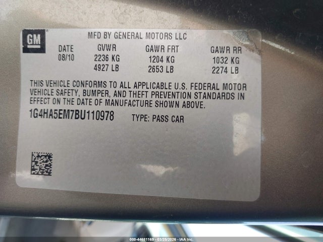 Aukcja sprzedaży 2011 Buick Lucerne Cx, vin: 1G4HA5EM7BU110978, numer aukcji: 44681169